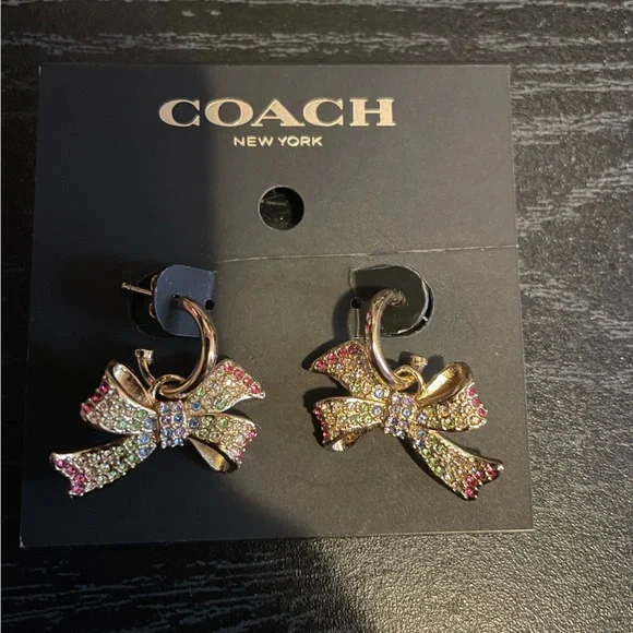 Coach Rainbow Paved Now Tie Pendant Necklace and matching Earring bundle NWT